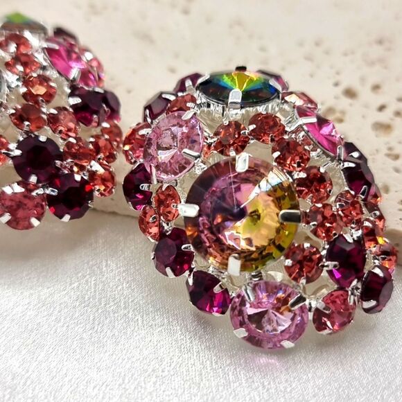 New ZARA clip on exaggerated crystal pastel statement earrings - Picture 5 of 11